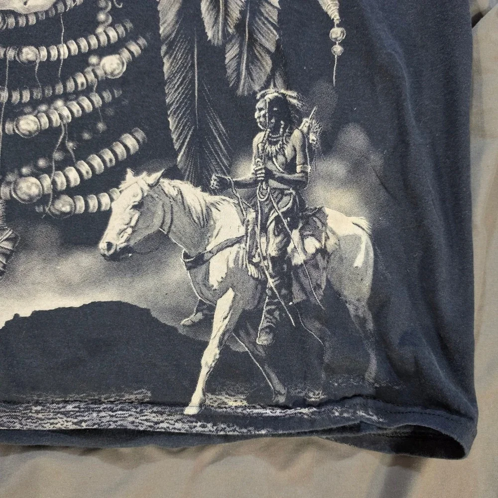 Native American Indian Spirit Skull Headdress Graphic T-Shirt Black White 2XL